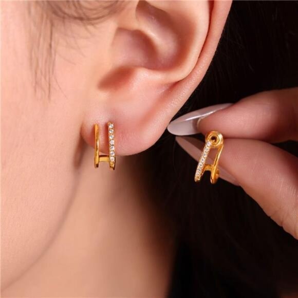 18K Gold-Plated Titanium Steel Rhinestone Earrings - Picture 1 of 5